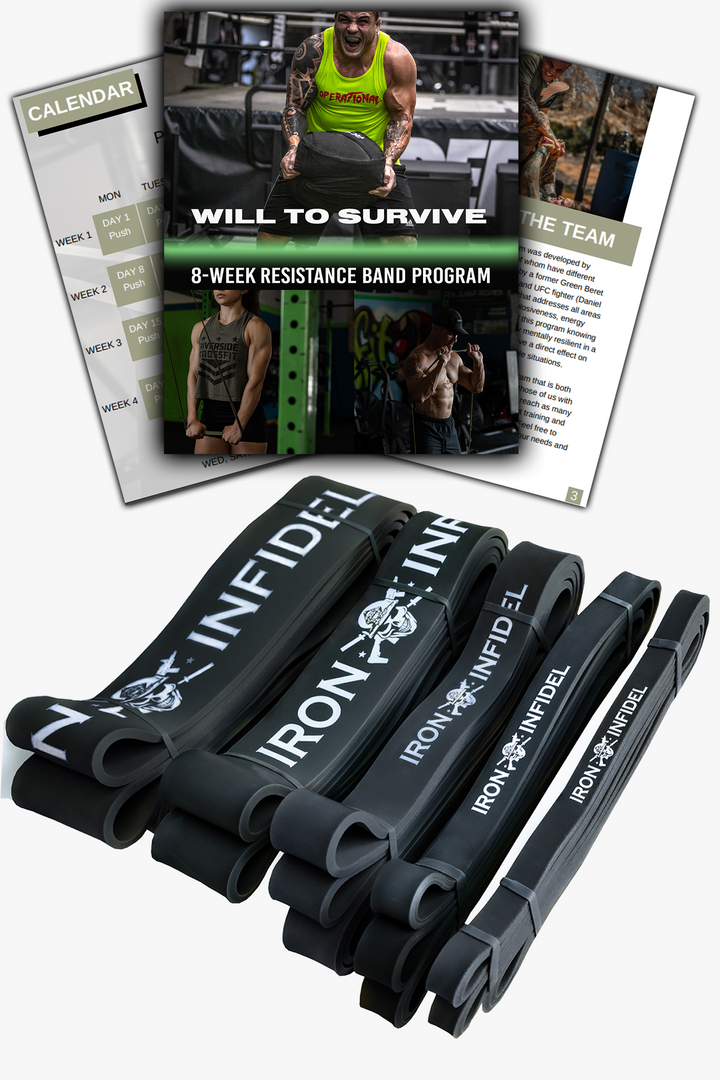 Iron Infidel Resistance Band Pack of 5 plus Will to Survive Training Guide