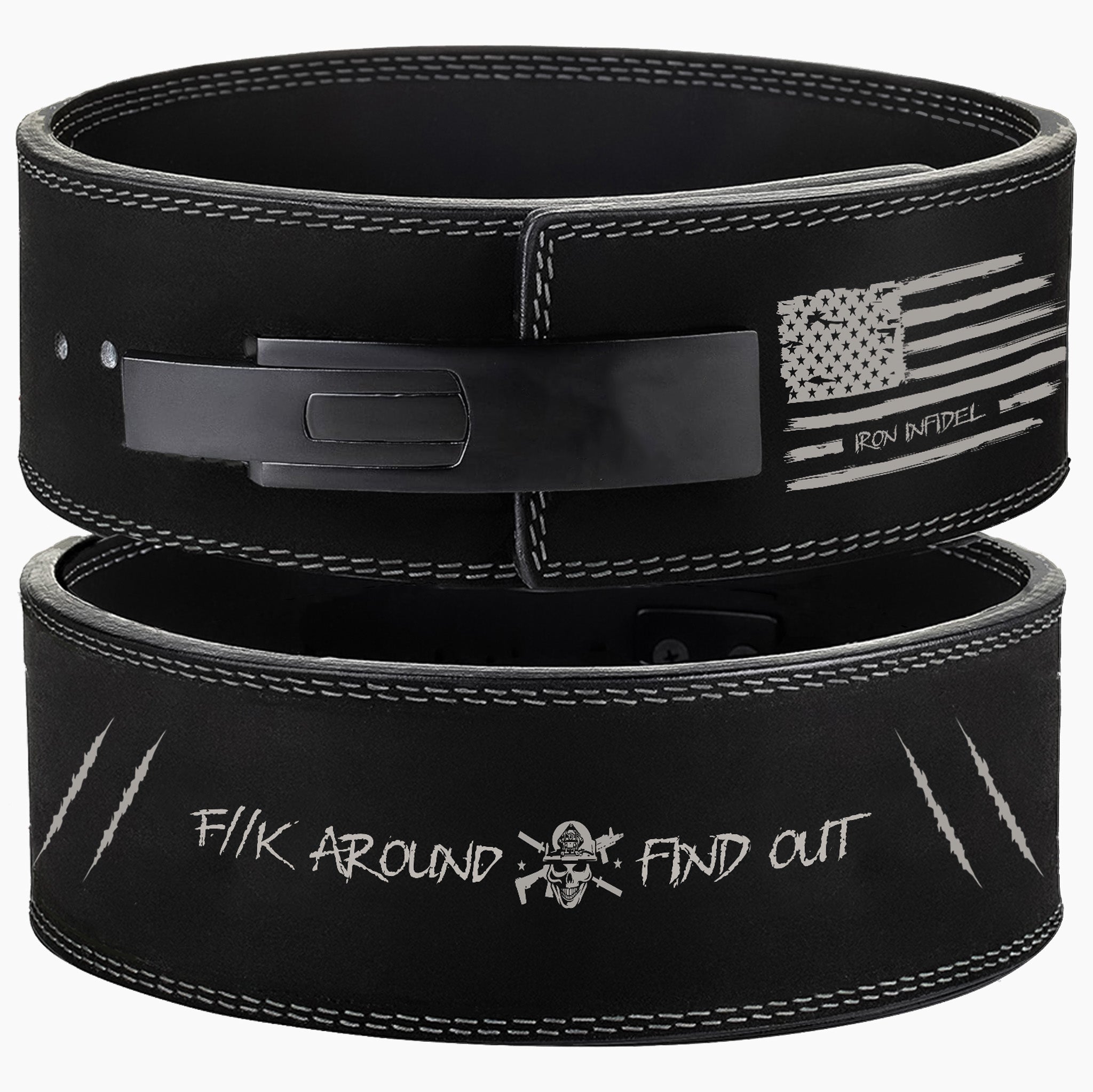 Iron Infidel Weight Lifting Belt Fk Around FAFO Black 10mm Lever Belt