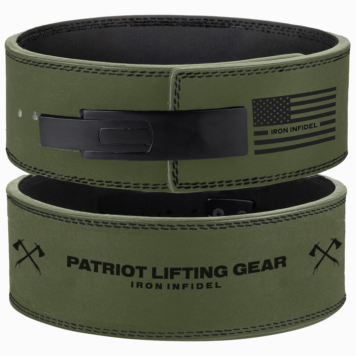 Iron Infidel Weight Lifting Belt Patriot Lifting Gear Green 10mm Lever Belt