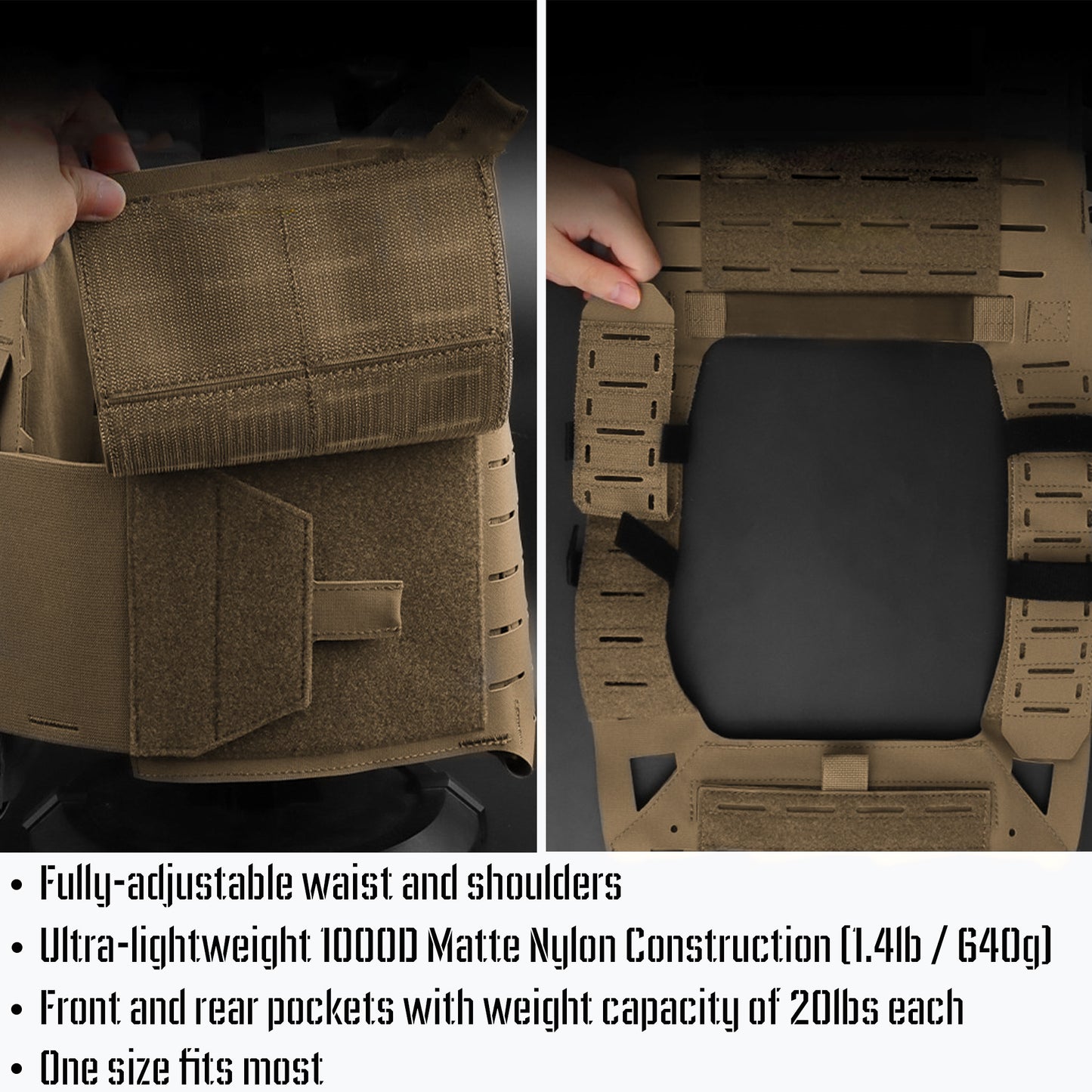 Premium Weighted Vest Plate Carrier - Ultra Lightweight, Laser-Cut