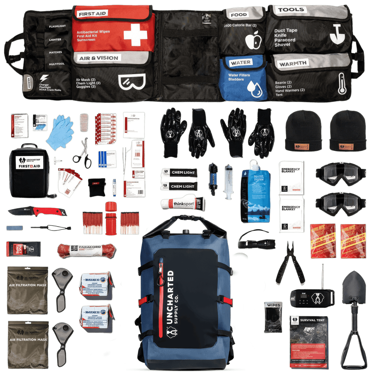 Everything in the Seventy2 Pro laid out: the pouch organizer, the backpack and the gear
