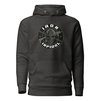 Iron Infidel Premium Logo Hoodie Hooded Sweatshirt Charcoal Heather Grey