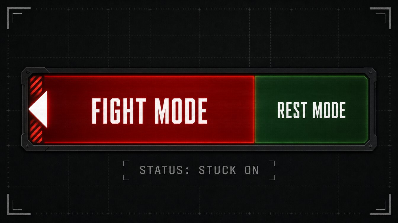 A tactical gauge stuck in the red Fight Mode zone, status: stuck on